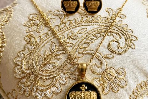 Conjunto corona, acero 316L chapado oro 18k-LIQUIDACION-