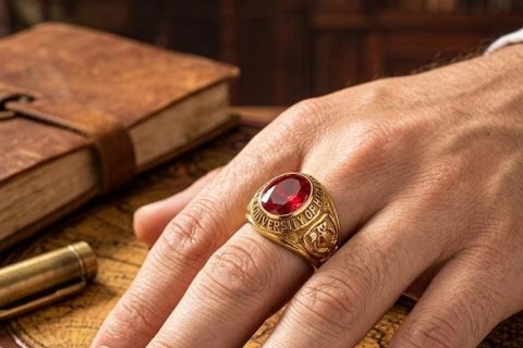 Sello piedra roja talla 22,acero 316 L chapado oro 18k