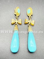 Corales grandes turquesas, 7cm-camafeo, acero 316L chapado oro 18k