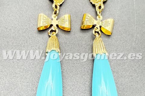 Corales grandes turquesas, 7cm-camafeo, acero 316L chapado oro 18k