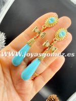 Corales grandes turquesas, 7cm-camafeo, acero 316L chapado oro 18k - Imagen 2