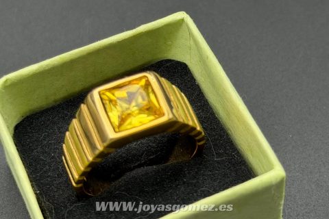 Sello piedra ámbar, talla 22 acero 316L chapado oro 18k
