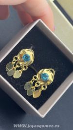 Cubanitas piedra azul- acero 316L chapado oro 18k