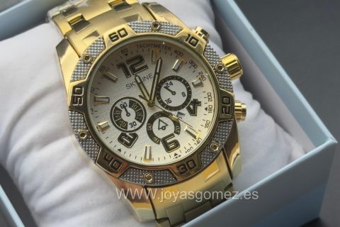 Reloj calendario acero 316 L chapado oro 18k