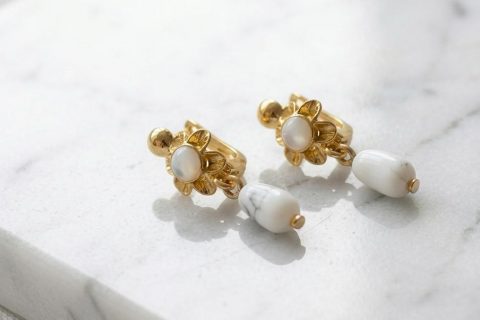 Corales blancos niña, acero 316L chapado oro 18k