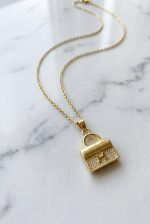 Gargantilla bolso de lujo con circonitas cúbicas ,acero 316L chapado oro 18k