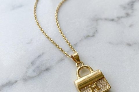 Gargantilla bolso de lujo con circonitas cúbicas ,acero 316L chapado oro 18k