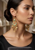 Pendientes Chandelier Turquesa,9 cm acero 316L chapado oro 18k - Imagen 2