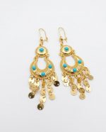 Pendientes Chandelier Turquesa,9 cm acero 316L chapado oro 18k