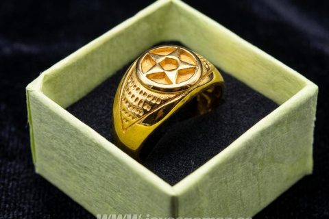 Sello estrella de david, talla 22 acero 316L chapado oro 18k