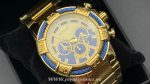 Reloj calendario dorado azul ,acero 316L chapado oro 18k