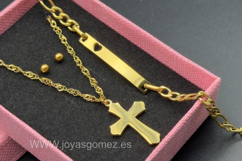 Conjunto NIÑA, acero 316 L chapado oro 18k