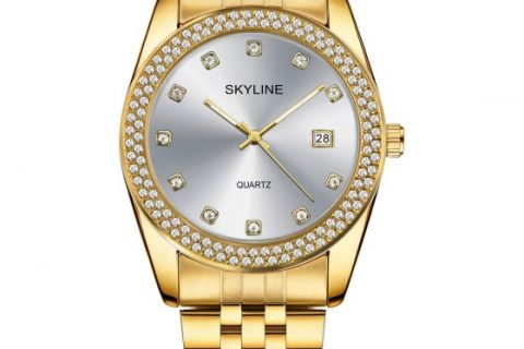 Reloj esfera nácar circonitas ,acero 316L chapado oro 18k- PROMOCIÓN-