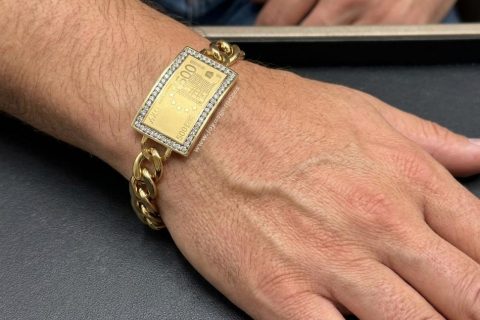 Pulsera billete 500 circonitas 10mm *23cm acero 316L, chapado oro 18k