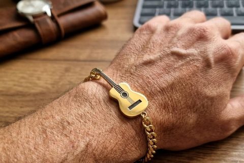 Pulsera guitarra 21cm-acero 316L chapado oro 18k