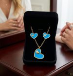 Conjunto corazones turquesa, acero 316L chapado oro 18k-LIQUIDACION- - Imagen 2