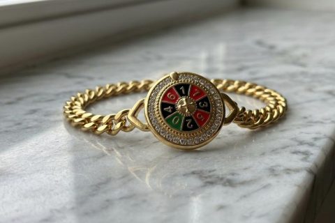 Pulsera ruleta 10mm *24cm acero 316L, chapado oro 18k