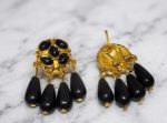 pendientes coralinas gotas negras medianas, acero 316 L chapado oro 18k - Imagen 2