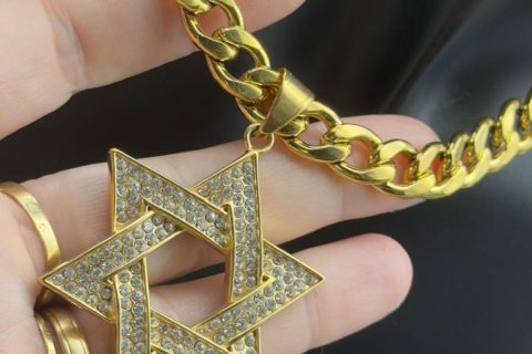 Colgante estrella de David -cadena 9*60cm, acero 316 L chapado oro 18k