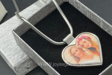 Cadena 3*50cm-medalla corazón foto en color ,- PROMOCIÓN-