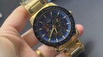 Reloj automático dial azul,acero 316L chapado oro 18k