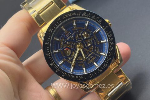 Reloj automático dial azul,acero 316L chapado oro 18k