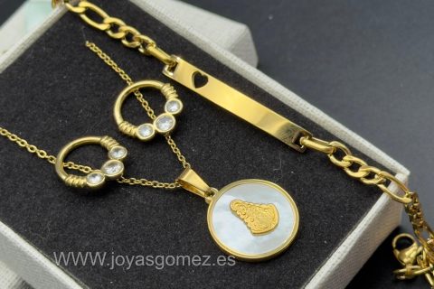 Conjunto, acero 316 L chapado oro 18k
