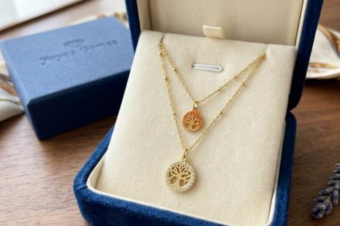 Gargantilla árbol de la vida ,acero 316L chapado oro 18k