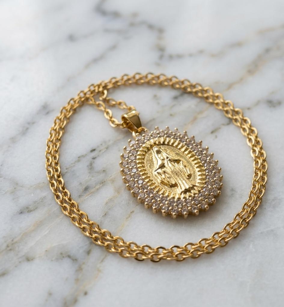 WhatsApp Image 2026-03-26 at 19.07.43 Gargantilla 45 cm virgen Milagrosa, acero 316L chapado oro 18k - Imagen 1