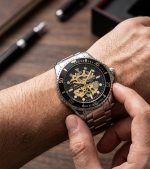 Reloj automático dial negro,acero 316L