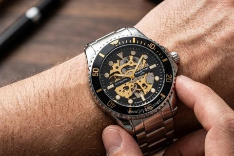 Reloj automático dial negro,acero 316L