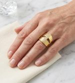 Anillo lanzadera circonitas,numero 16, acero 316L chapado oro 18k-LIQUIDACION- - Imagen 2