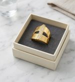 Anillo lanzadera circonitas,numero 16, acero 316L chapado oro 18k-LIQUIDACION-