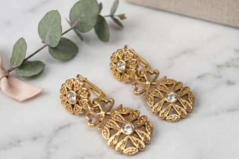 Pendientes cubanitas piedras blanca acero 316L chapado oro 18k