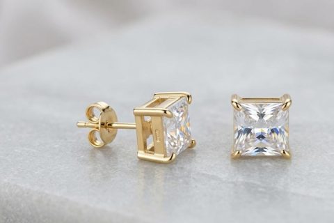 Pendientes circón,acero 316L chapado oro 18k