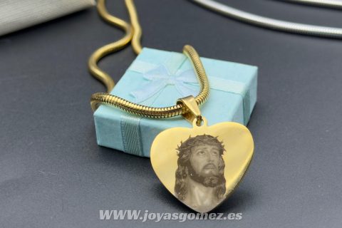 Corazón 30mm+cadena 3*50cm- foto grabación personalizada laser, acero 316L chapado oro 18k -OFERTA*