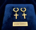 Aritos cruz ,acero 316L chapado oro 18k