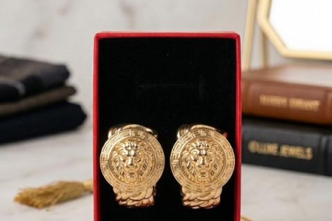 Pendientes greca, acero 316L, chapado oro 18k