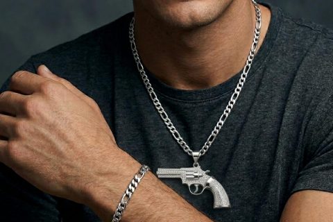 Cadena  y pulsera 7mm +pistola grande circonitas,acero 316L- PROMOCIÓN-