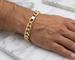 Pulsera cubana 14mm -21 cm, acero 316L, chapado oro 18k