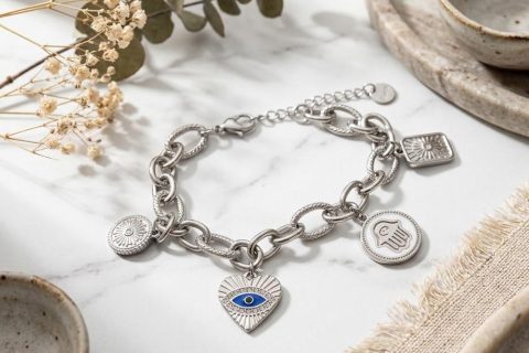 Pulsera ojo turco protector, acero 316L