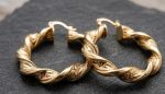 Pendientes greca ancha, 3cm largo, acero chapado oro 18k