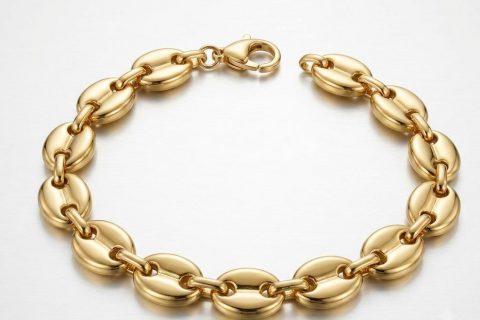Pulsera granos café, 11mm *21cm,acero 316L, chapado oro 18k