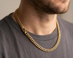 Cadena cubana 10 mm*60cm ,acero 316 L chapado oro 18k - Imagen 2