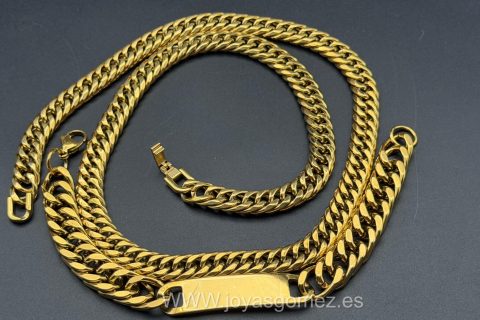 Cadena cubana 10 mm*60cm y esclava 10mm* 21cm, acero 316L, chapado oro 18k