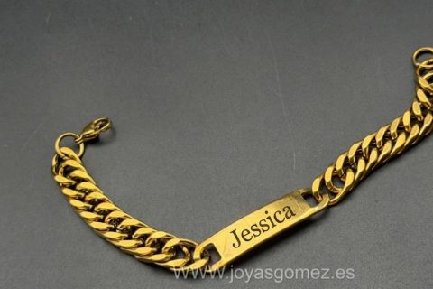 Esclava, acero 316L Chapado oro 18k,12MM grueso-21cm largo- grabado láser