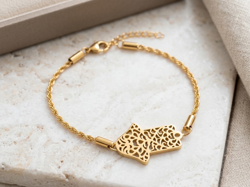 WhatsApp Image 2026-10-18 at 18.40.06 Pulsera cordón mano Fátima ,acero 316 L chapado oro 18k - Imagen 1