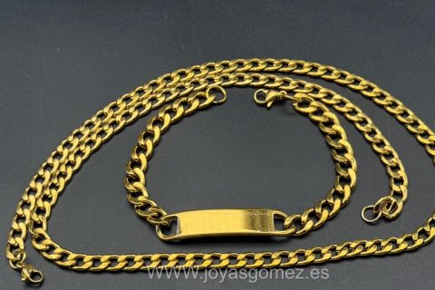 Cadena cubana 6 mm*60cm y esclava 8mm* 21cm, acero 316L, chapado oro 18k