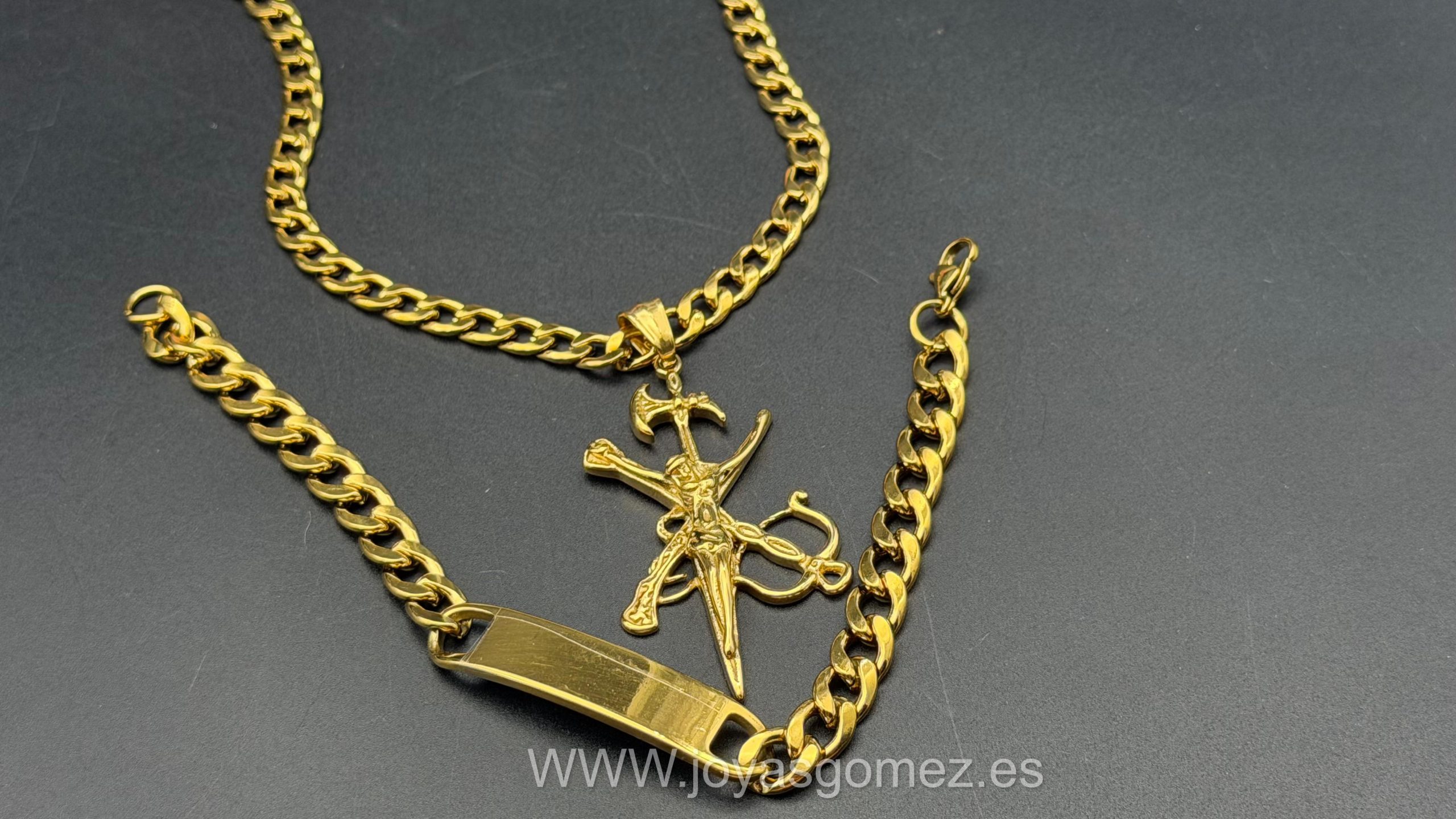 WhatsApp Image 2026-06-22 at 10.41.50. Cadena cubana 6 mm*60cm y esclava 8mm* 21cm+Colgante legión, acero 316L, chapado oro 18k - Imagen 1