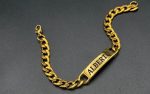 Esclava, acero 316L Chapado oro 18k, 8MM grueso-21cm largo- grabado láser